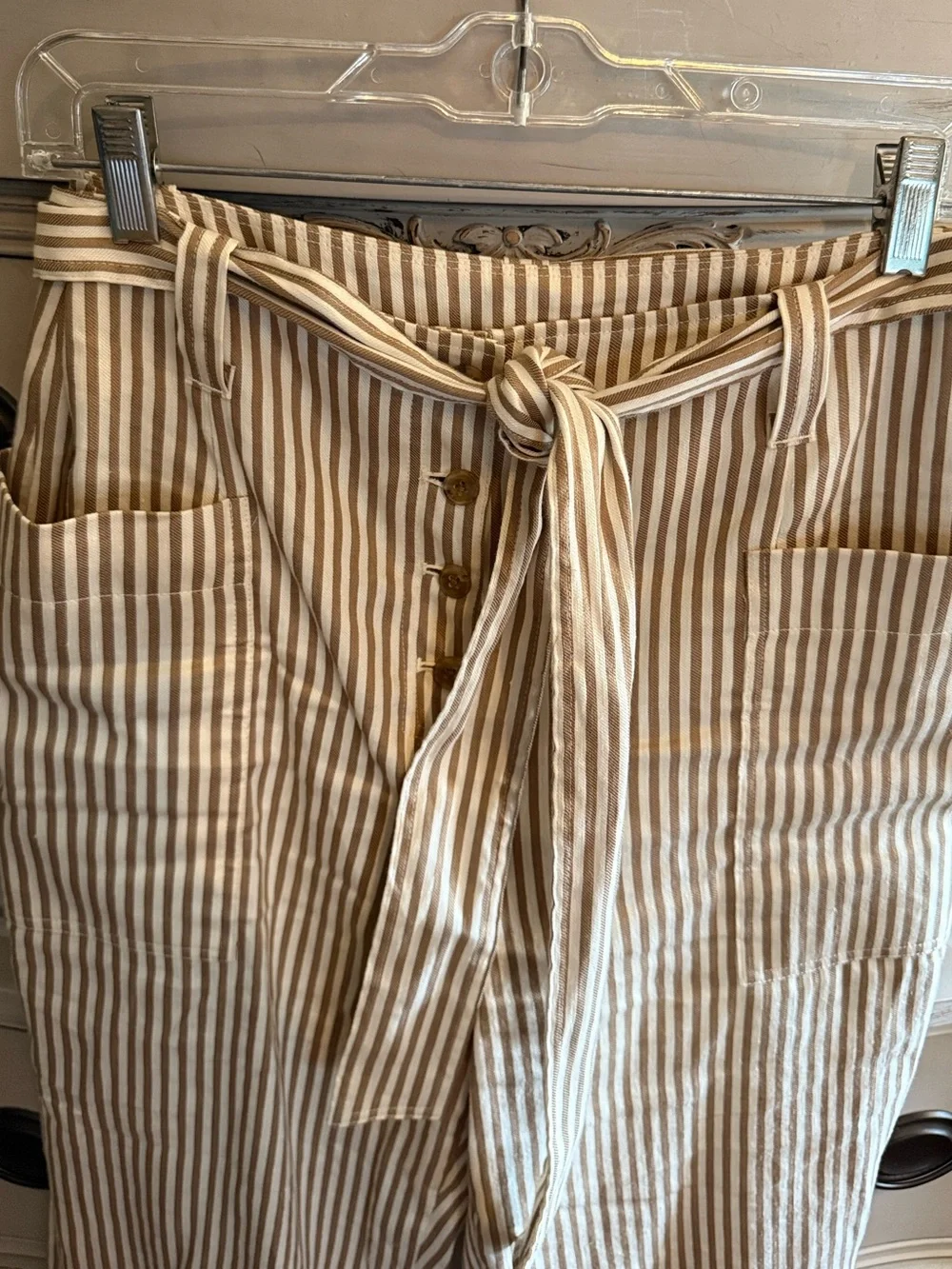 Tory Burch Gabriela Striped Gathered Tie Waist Linen Blend Pants 8
